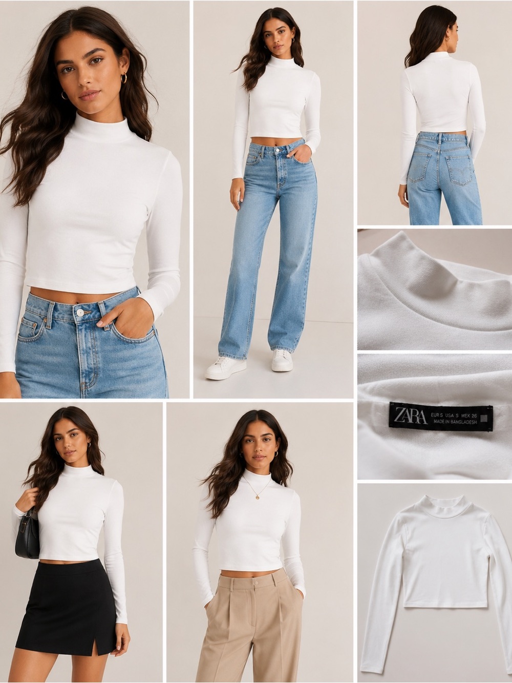 Zara White Mock Neck Long Sleeve Crop Top Size S